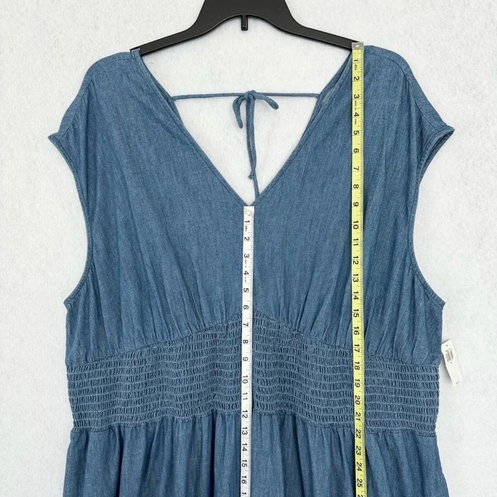 Old Navy Womens Dress Size 3X Blue Chambray Denim Midi Smocked Waist Cottagecore - Picture 15 of 16
